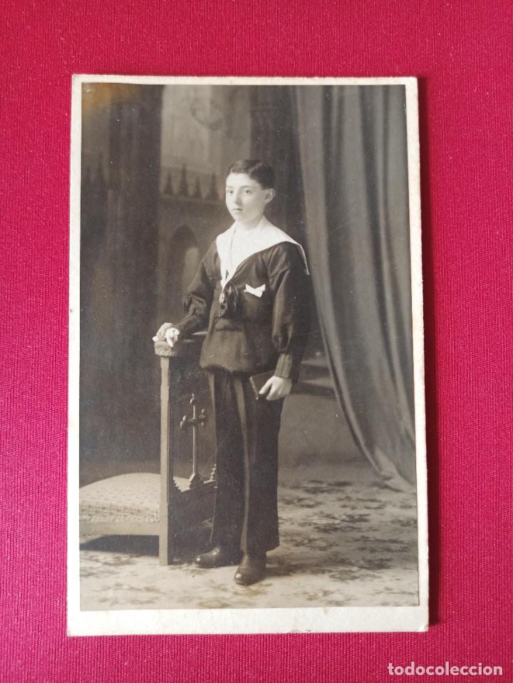 Antique Photography: Original y antigua fotografia de ni&ntilde;o de Comuni&oacute;n. Fotografo de Terrasa. Rusca. 9x14.