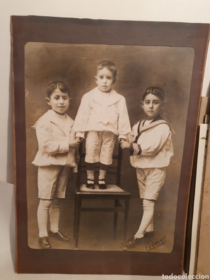 Antique Photography: ANTIGUA FOTOGRAFIA GRAN FORMATO. FOTOGRAFO. F. PALAMOS. TRES NI&Ntilde;OS.