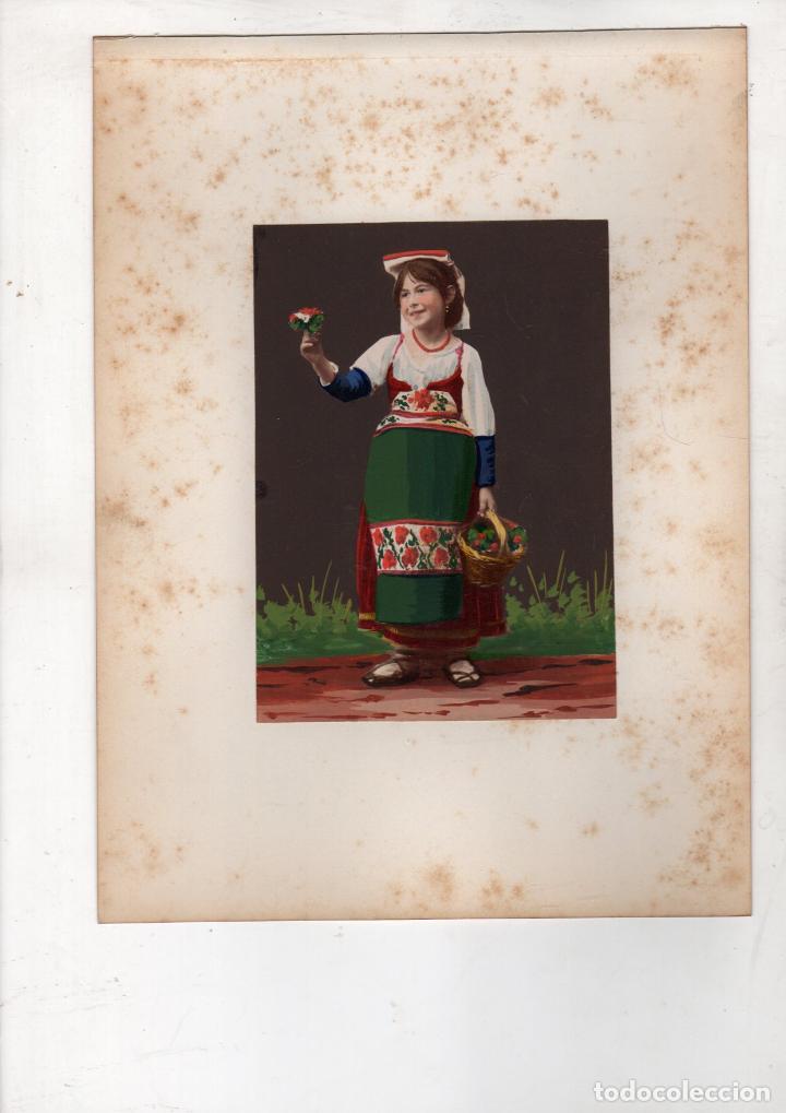 Antique Photography: FOTOGRAFIA ALBUMINA COLOREADA DE TIPOS ITALIA. NI&Ntilde;A CON FLORES. C. 1870