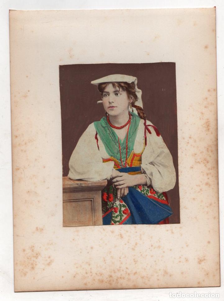 Fotografia antica: FOTOGRAFIA ALBUMINA COLOREADA DE TIPOS ITALIA. RETRATO DE MUJER. C. 1870