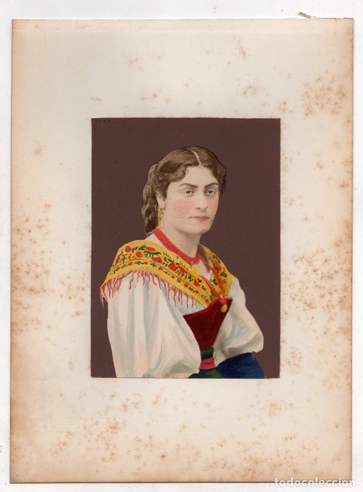 Fotografia antica: FOTOGRAFIA ALBUMINA COLOREADA DE TIPOS ITALIA. RETRATO DE MUJER. C. 1870