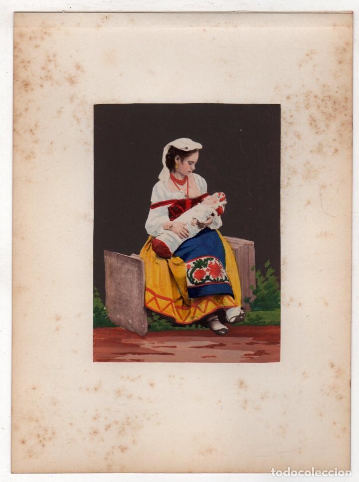 Fotografia antica: FOTOGRAFIA ALBUMINA COLOREADA DE TIPOS ITALIA. RETRATO DE MUJER CAMPESINA. C. 1870