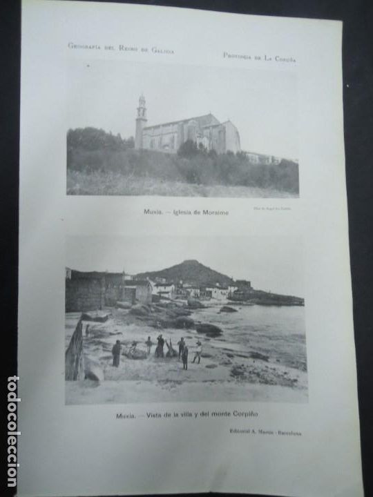Fotograf&iacute;a antigua: DOCUMENTO FOTOGR&Aacute;FICO MUX&Iacute;A IGLESIA DE MORAIME Y VISTA DE LA VILLA Y DEL MONTE CORPI&Ntilde;O 1900 GEOGRAF