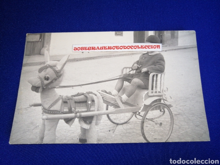 Fotografia antica: JUGUETE BURRO CON CARRO CON NI&Ntilde;O MODELO FOTOGRAF&Iacute;A ANTIGUA