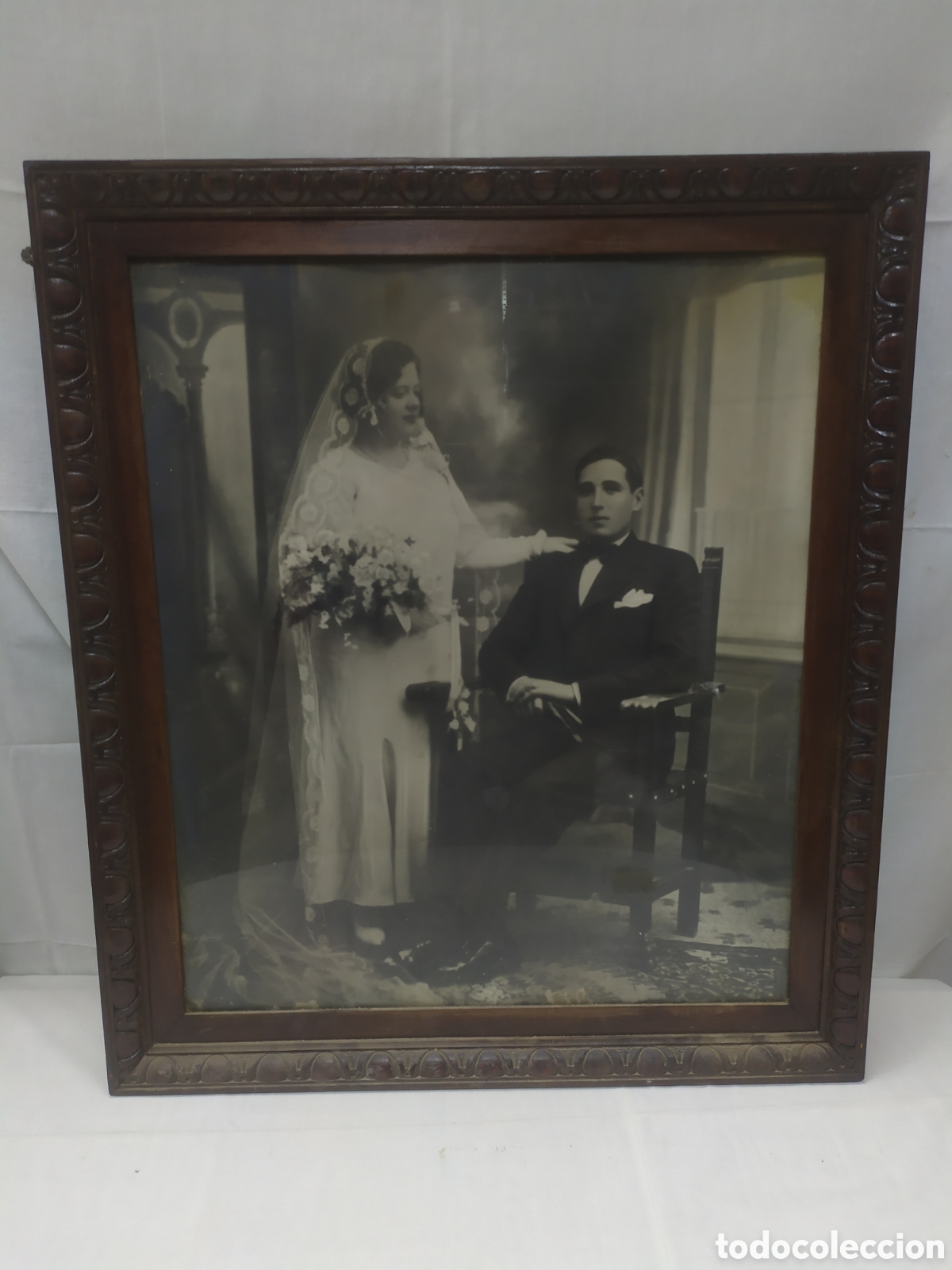 Antique Photography: Gran fotograf&iacute;a de alb&uacute;mina sobre marco de madera, principios del siglo XX