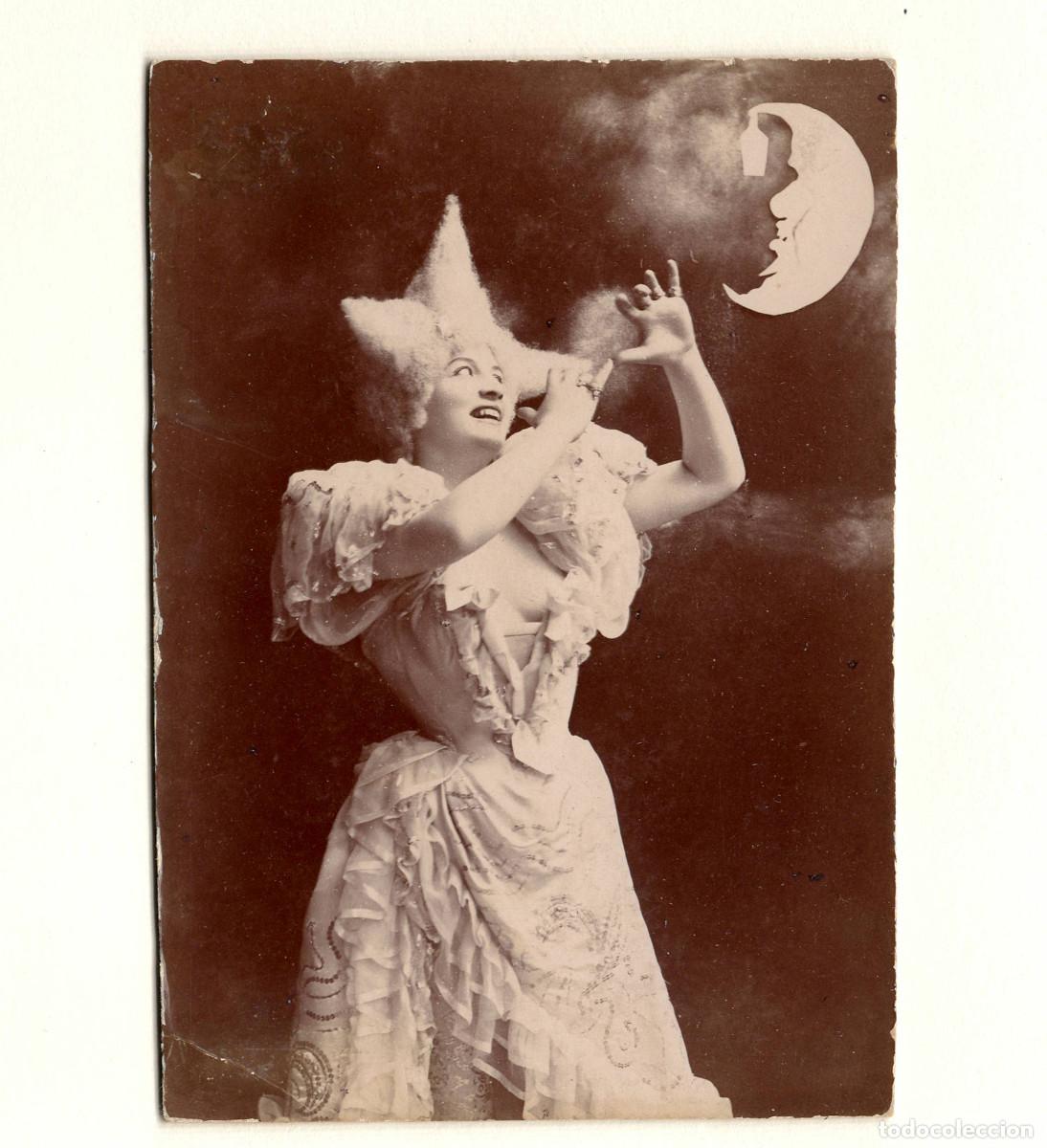 Antique Photography: ESCENA C&Oacute;MICA, ACTRIZ Y LUNA, NOMBRE REVERSO. FOTO PAR&Iacute;S. 10X14CM.