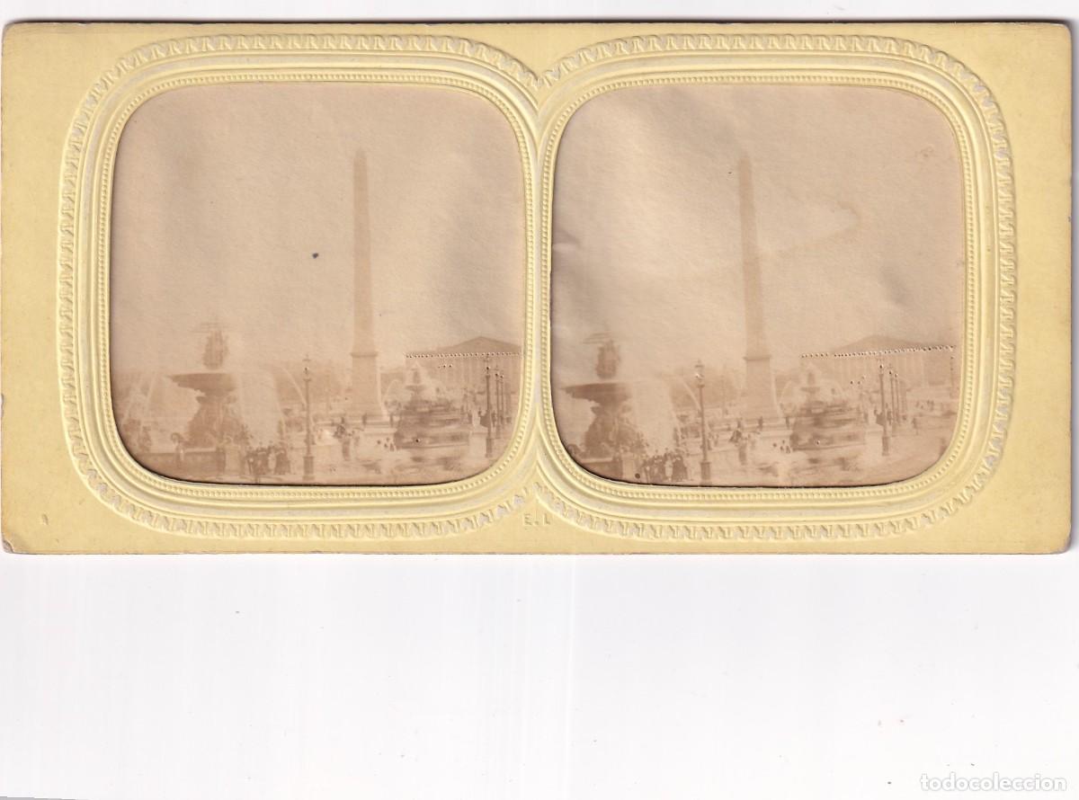 Antique Photography: Estereosc&oacute;pica alb&uacute;mina tissue transparente. Paris Plaza de la Concordia. Obelisco.