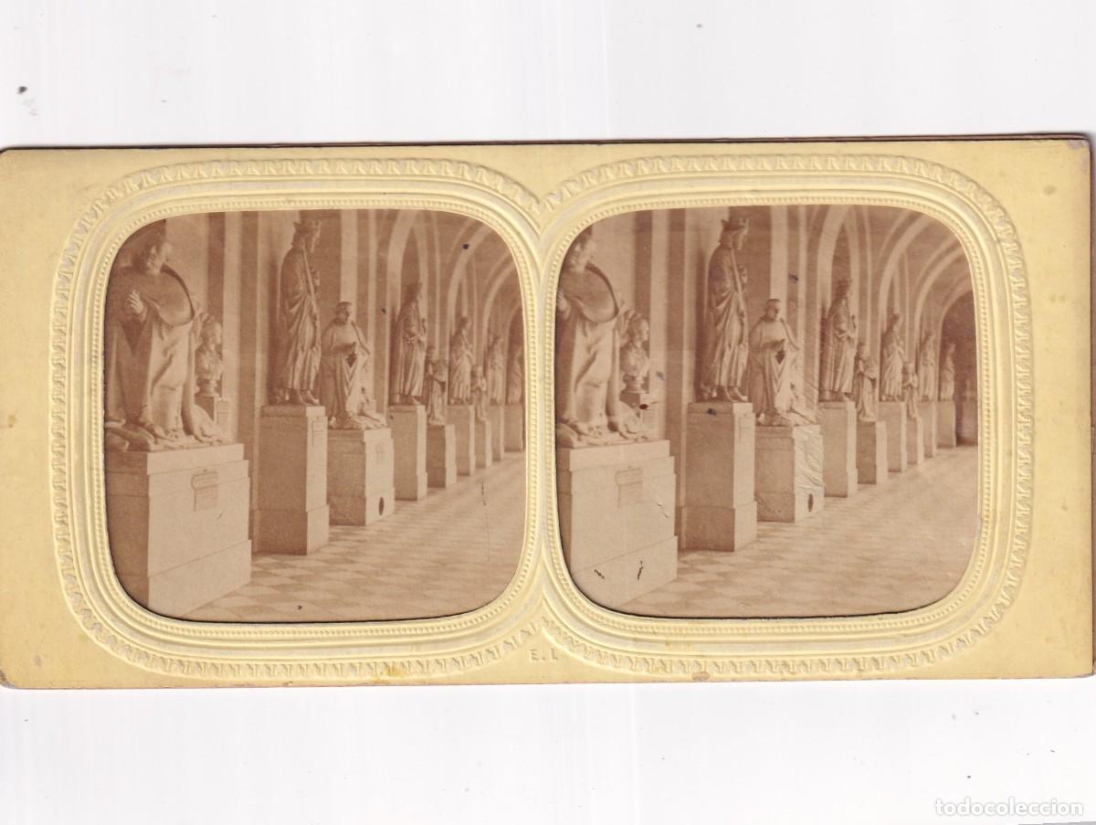 Antique Photography: Estereosc&oacute;pica alb&uacute;mina tissue transparente. Paris Versalles. Galer&iacute;a de estatuas.