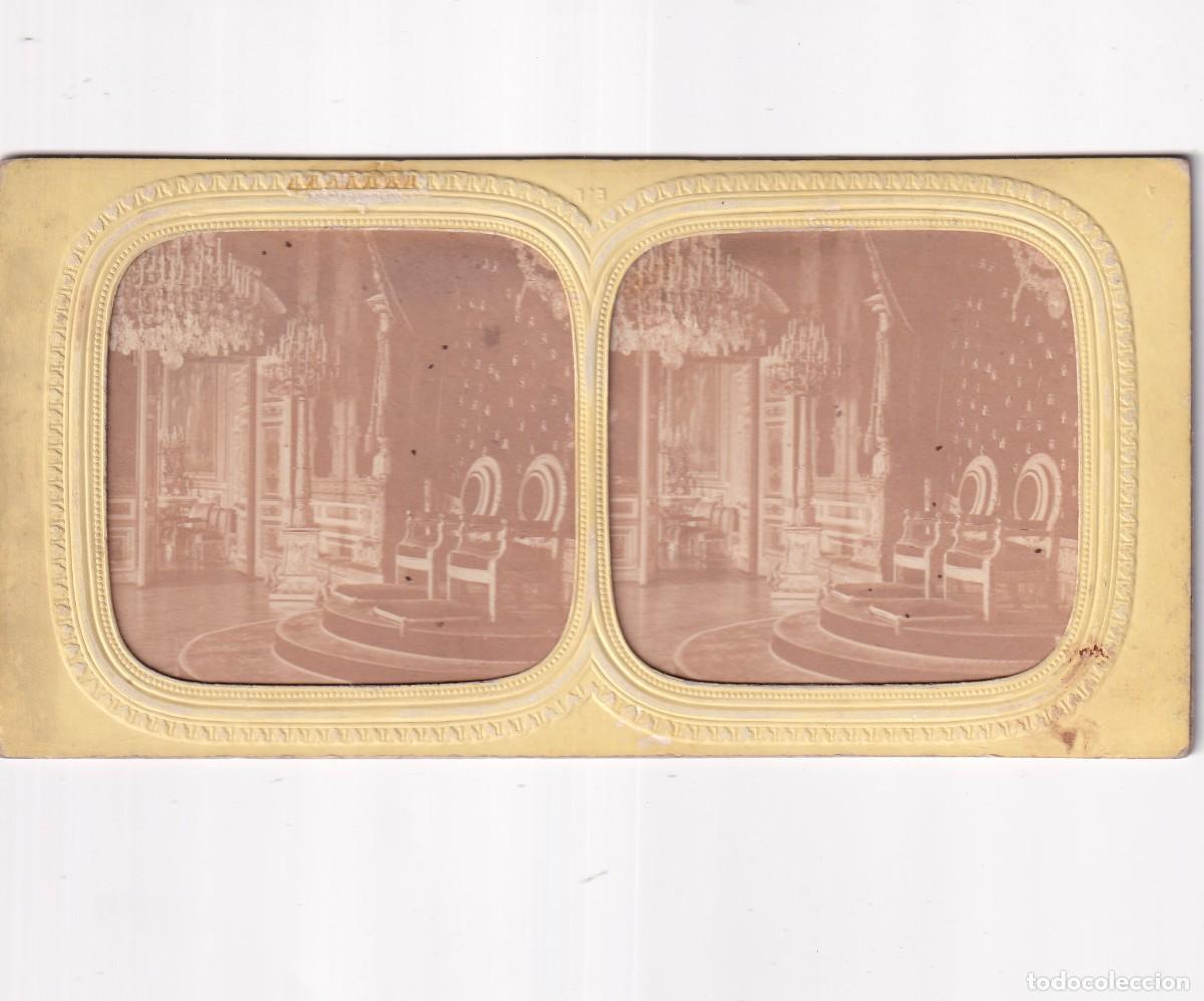 Antique Photography: Estereosc&oacute;pica alb&uacute;mina tissue transparente. Paris Versalles. Sal&oacute;n del Trono.