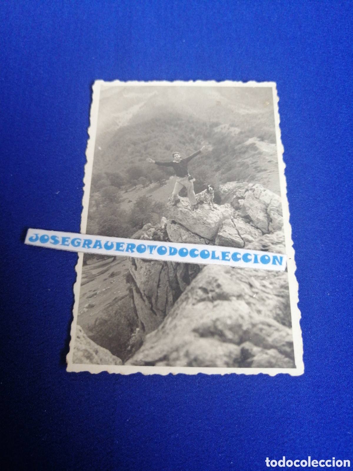 Fotografia antica: ARTXUETA (SIERRA DE AVALAR) PAIS VASCO SENDERISTA CON PERRO EN PICO MONTA&Ntilde;A A&Ntilde;O 1949 FOTO ANTIGUA