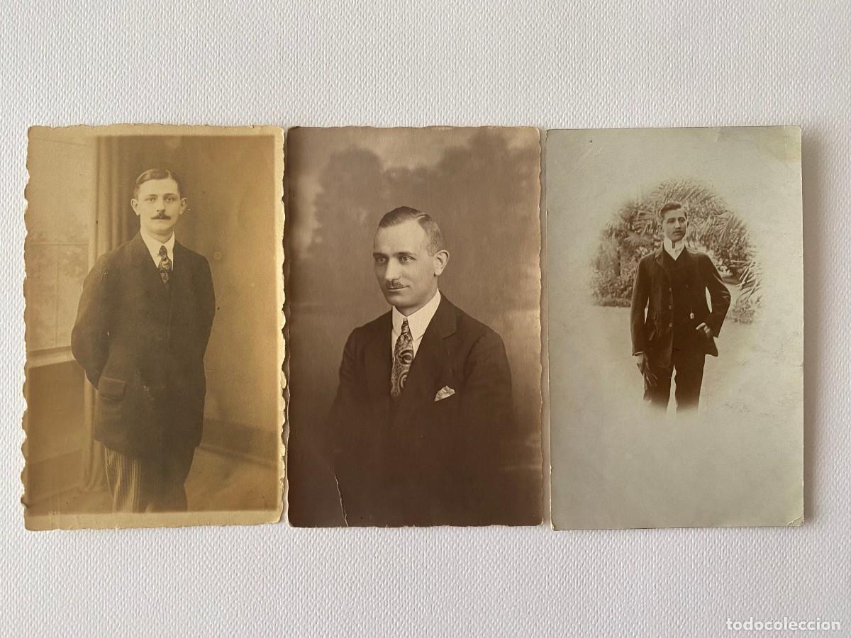 Fotografia antica: Lote de 3 fotograf&iacute;as antiguas en blanco y negro. Retratos de hombres. Formato postal.