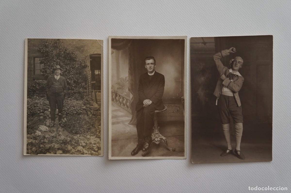 Fotografia antica: Lote de 3 fotograf&iacute;as antiguas en blanco y negro. Retratos de hombres. Formato postal.