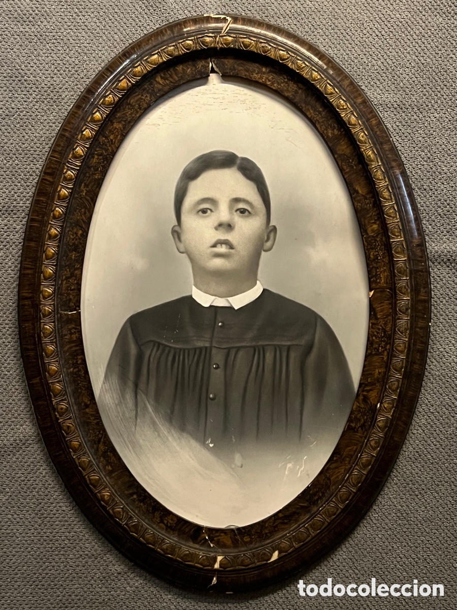 Antique Photography: EL FILL DEL T&Iacute;O BORO EL LLAURAOR.. Fotograf&iacute;a antigua coloreada. Marco original (h.1910?)