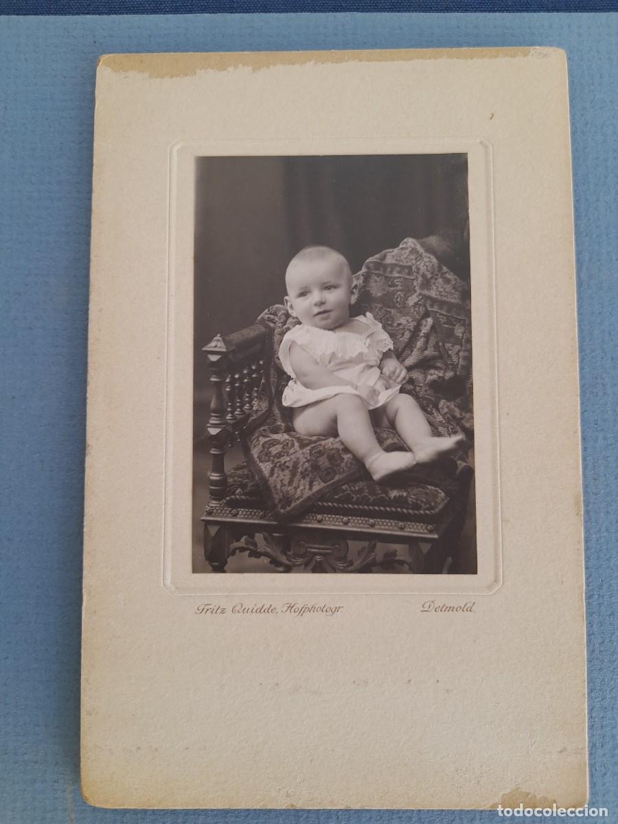 Fotografia antiga: foto alemana de bebe, 1910, fritz quidde, hofphotograph, detmold (reverso con inscripcion)
