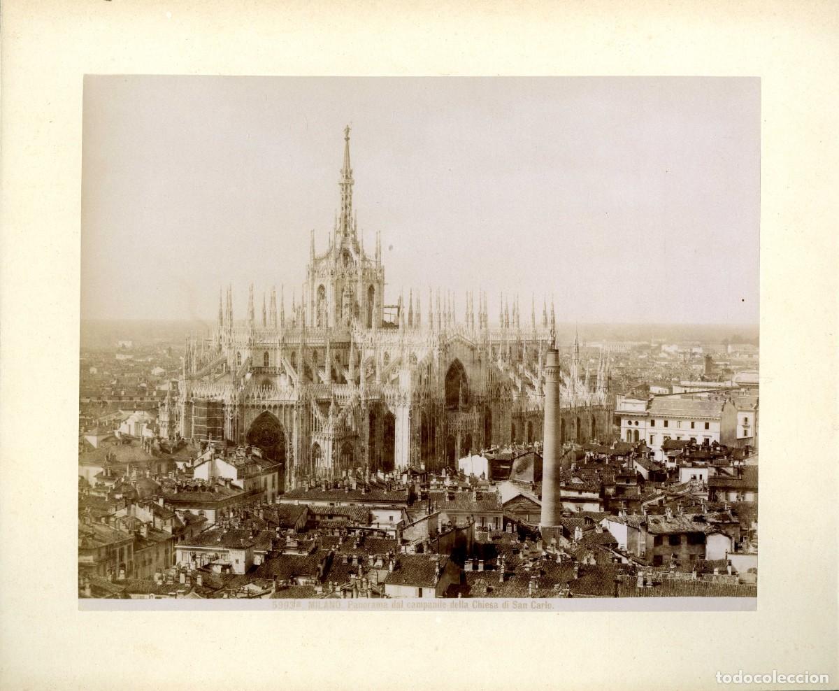 Fotografia antica: Mil&aacute;n. Italia. Panorama del campanile della chiesa di San Carlo