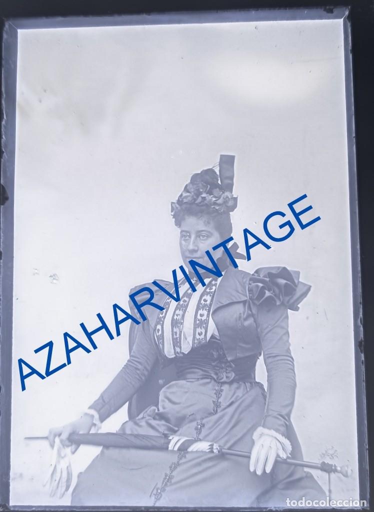 Fotografia antica: ANTIQUISIMO CLICHE ORIGINAL, CRISTAL, RETRATO DE UNA DAMA, 64X90MM