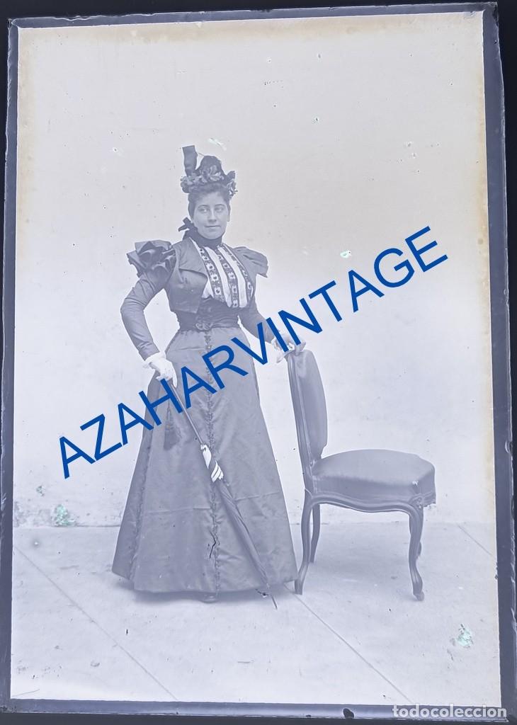 Fotografia antica: ANTIQUISIMO CLICHE ORIGINAL, CRISTAL, RETRATO DE UNA DAMA, 64X90MM