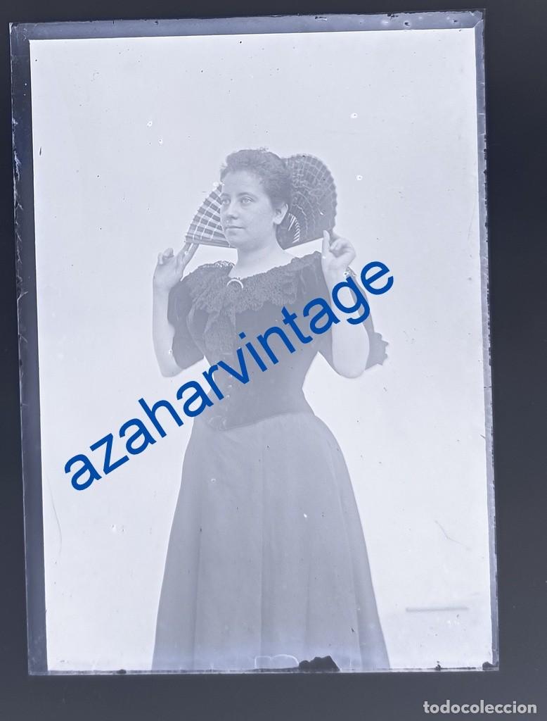 Fotografia antica: ANTIQUISIMO CLICHE ORIGINAL,CRISTAL, RETRATO DE UNA DAMA, 90X65MM