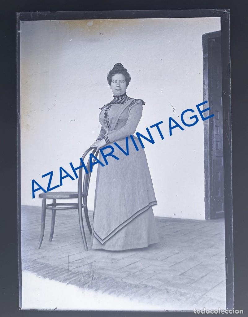 Fotografia antica: ANTIQUISIMO CLICHE ORIGINAL,CRISTAL, RETRATO DE UNA DAMA, 90X65MM