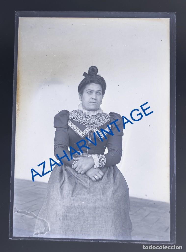 Fotografia antica: ANTIQUISIMO CLICHE ORIGINAL,CRISTAL, RETRATO DE UNA DAMA, 90X65MM