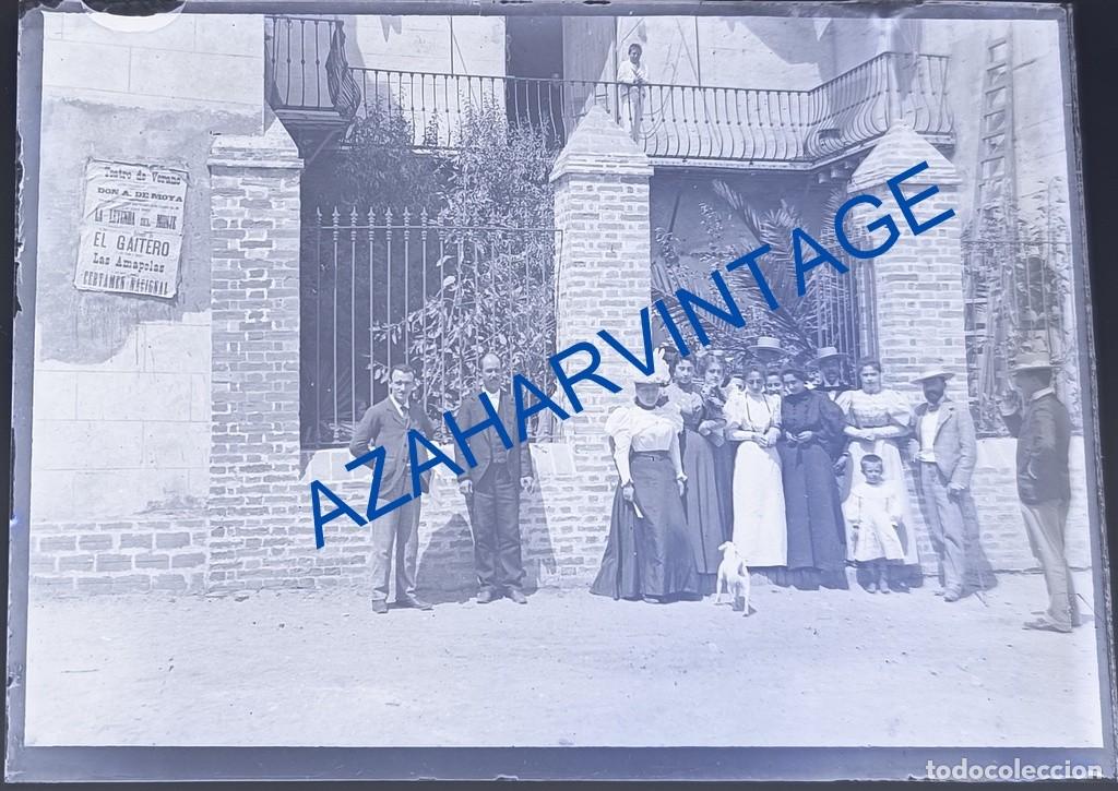 Fotograf&iacute;a antigua: ANTIQUISIMO CLICHE ORIGINAL, CRISTAL, ESCENA COSTUMBRISTA, 90X65MM