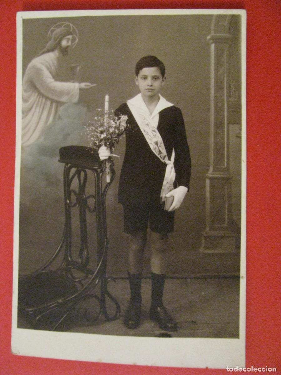 Fotografia antiga: FOTO DE UN NI&Ntilde;O. PRIMERA COMUNION, F. ALLOZA. 13X8,5 CM.
