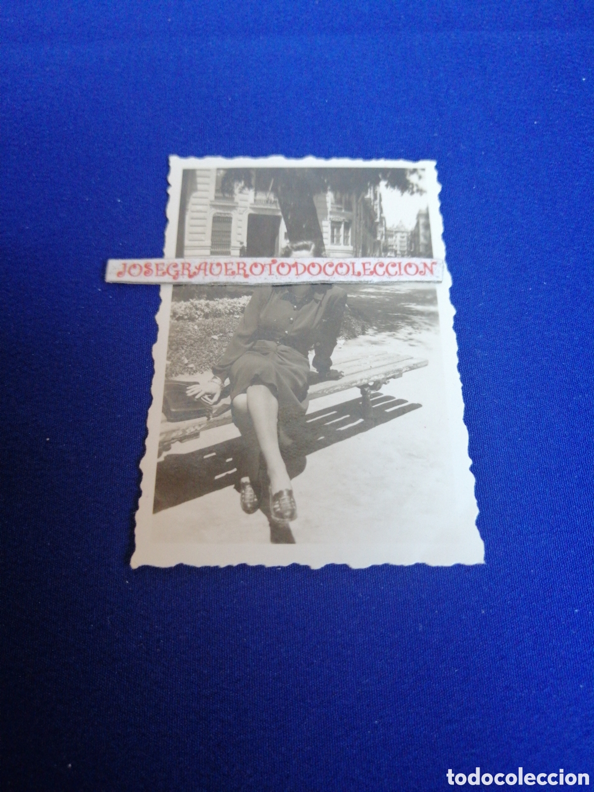 Fotografia antica: MODELO POSANDO EN UN BANCO FOTOGRAF&Iacute;A ANTIGUA