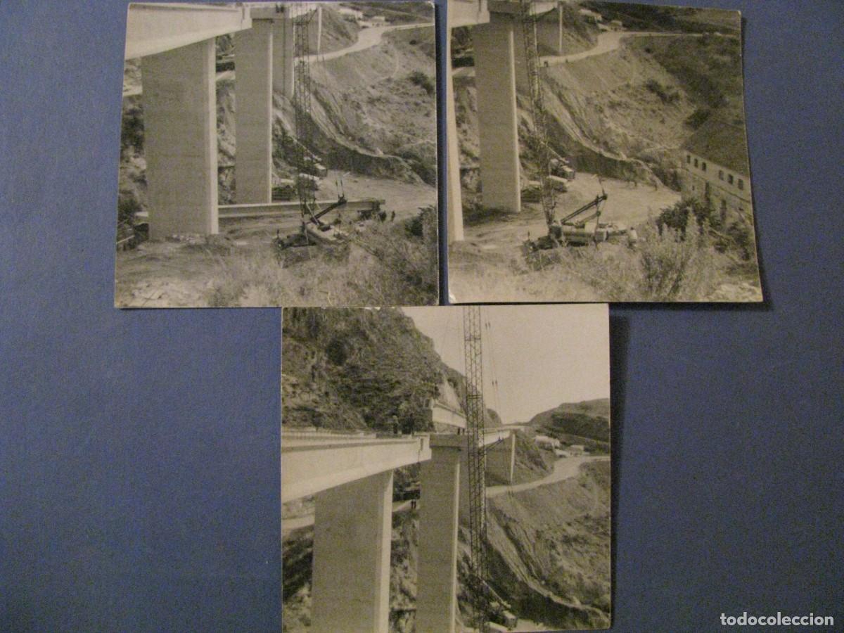 Fotografia antica: 3 FOTOS DE LOS A&Ntilde;OS 70. 9X9 CM. SIN IDENTIFICAR EL LUGAR. PUENTE EN CONSTRUCCION