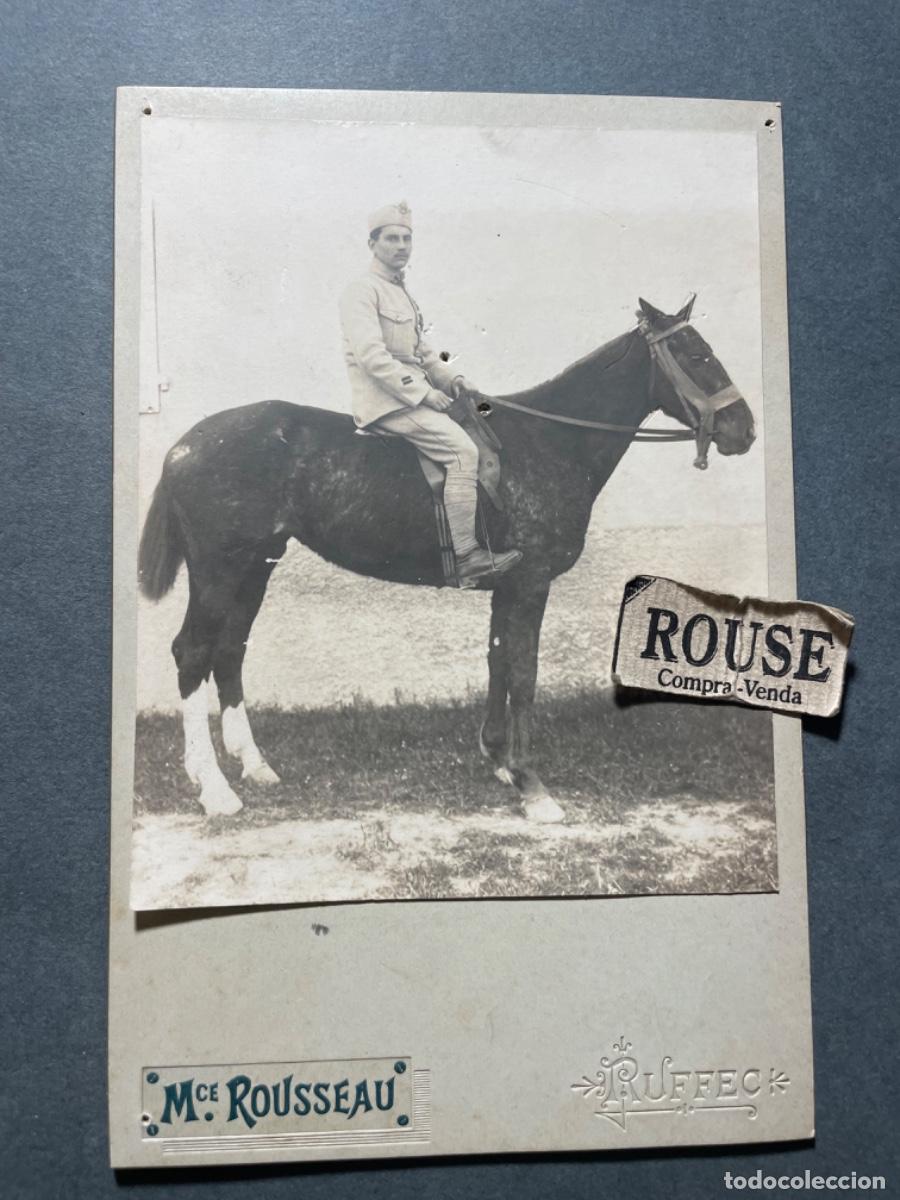 Antique Photography: ANTIGUA FOTOGRAFIA - ALB&Uacute;MINA MILITAR A CABALLO MONTADA SOBRE CARTULINA DE EPOCA FINL S. XIX