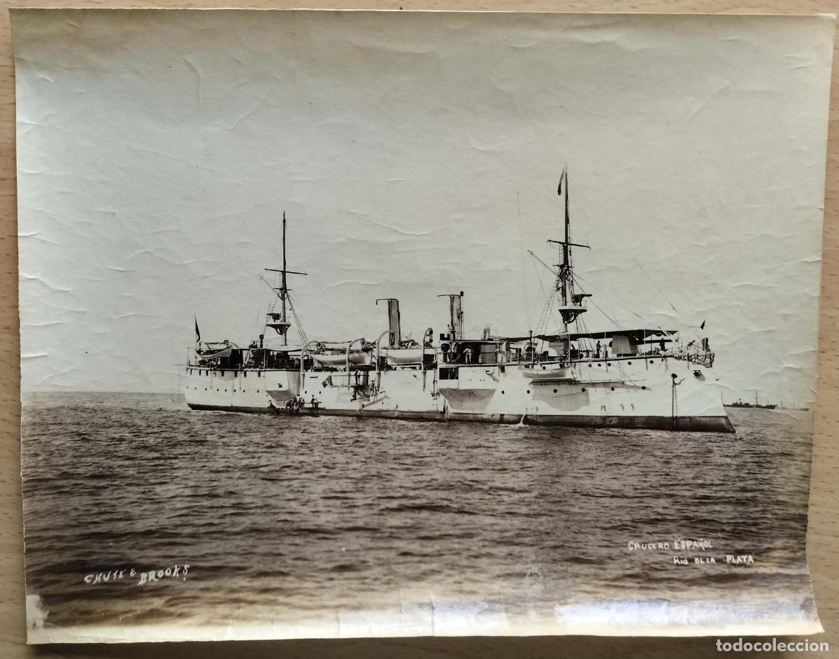 Fotografia antica: Foto Alb&uacute;mina Del Crucero Espa&ntilde;ol R&iacute;o De La Plata - 1900