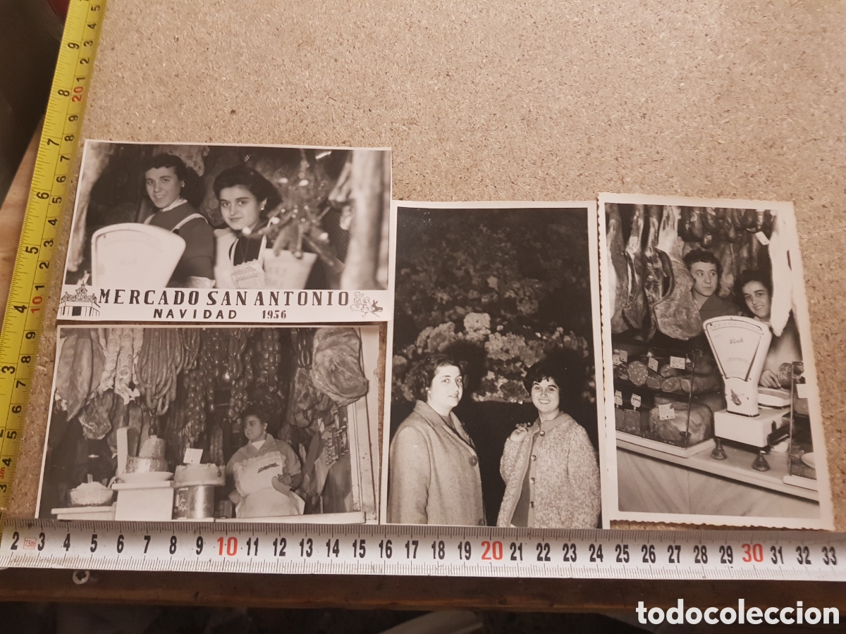 Fotografia antiga: lote de 4 fotograf&iacute;as del mercado de San Antonio, navidad de 1956
