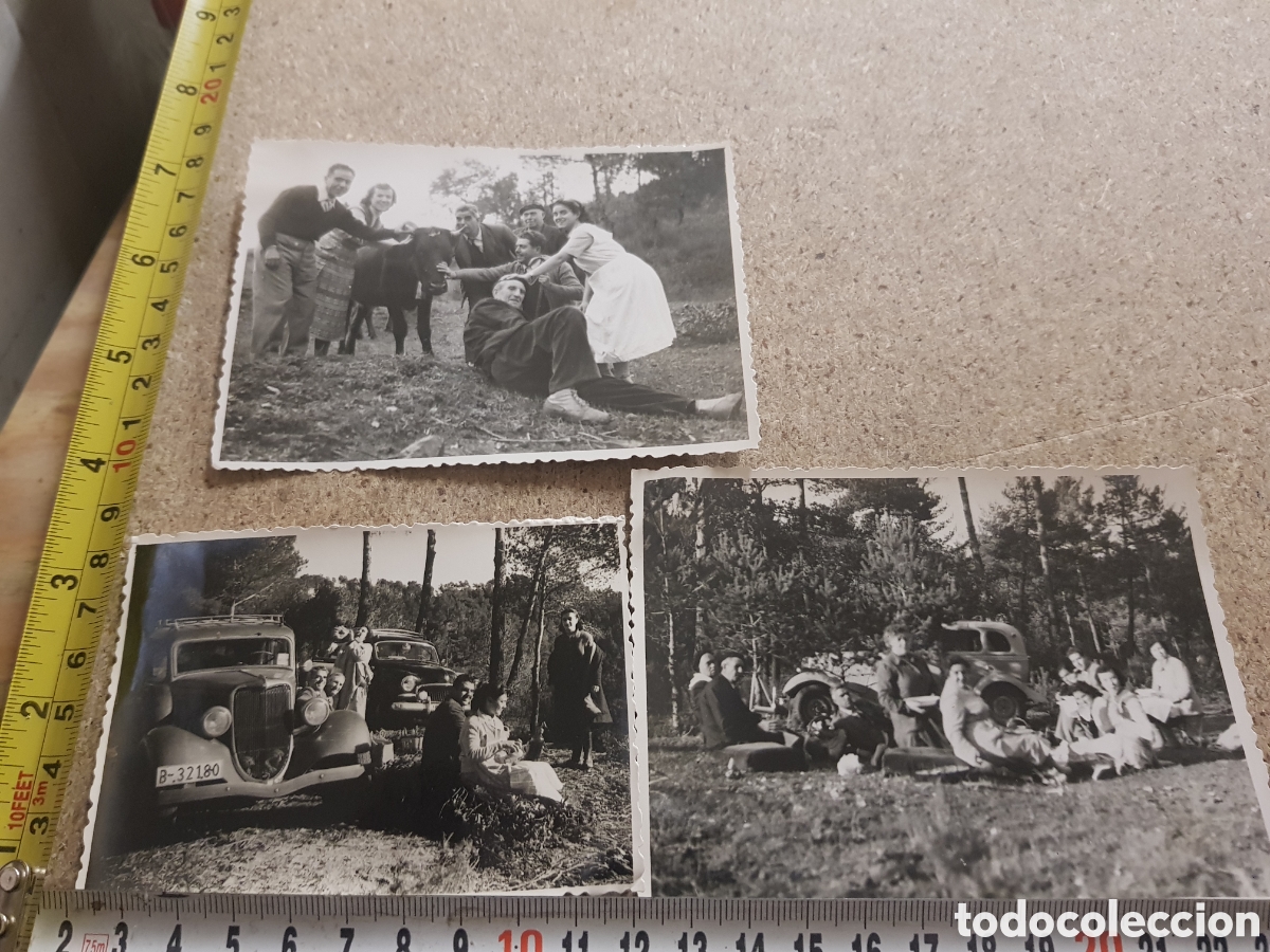 Fotografia antiga: Un d&iacute;a en el campo, coches antiguos