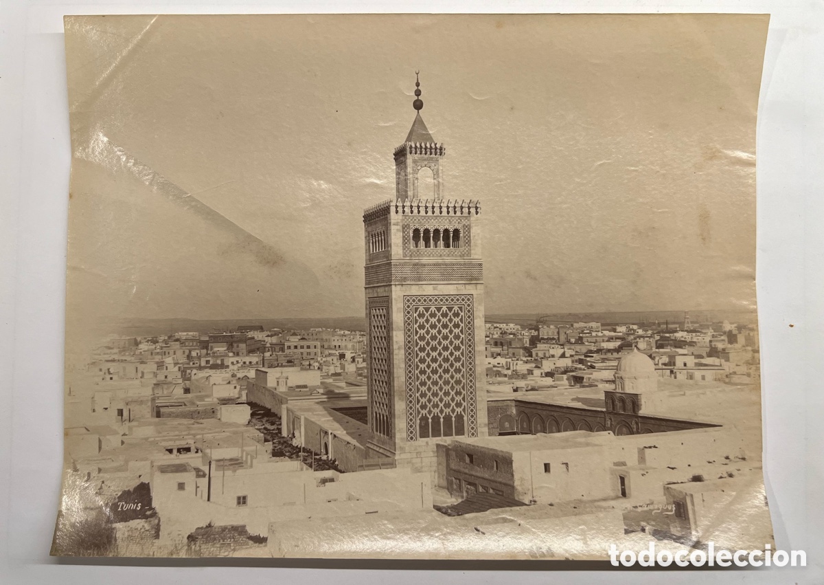 Fotografia antiga: TUNEZ. MEZQUITA ZITOUNA.. Vista panor&aacute;mica de la Ciudad Argelina&hellip; Albumina (fin Siglo XIX)
