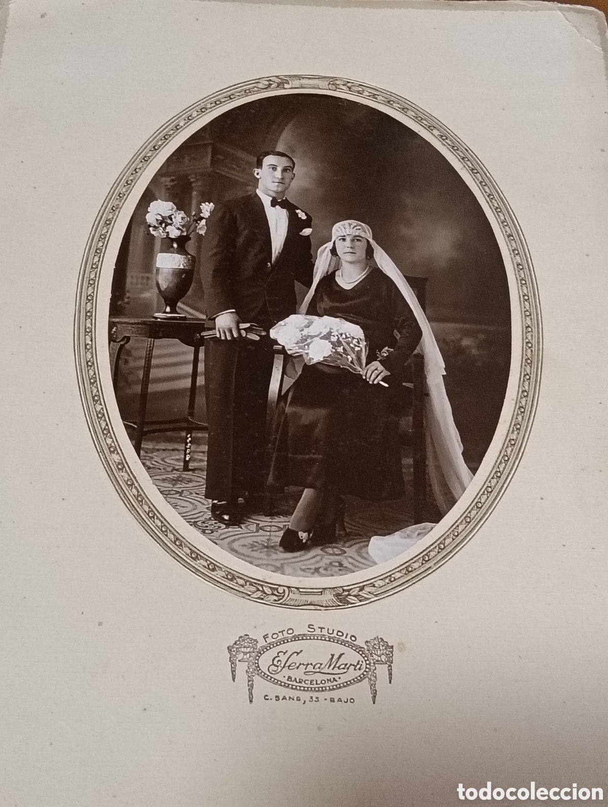 Antique Photography: Fotograf&iacute;a 30 x 20 cm. Aprox. Pareja de novios a&ntilde;os 30