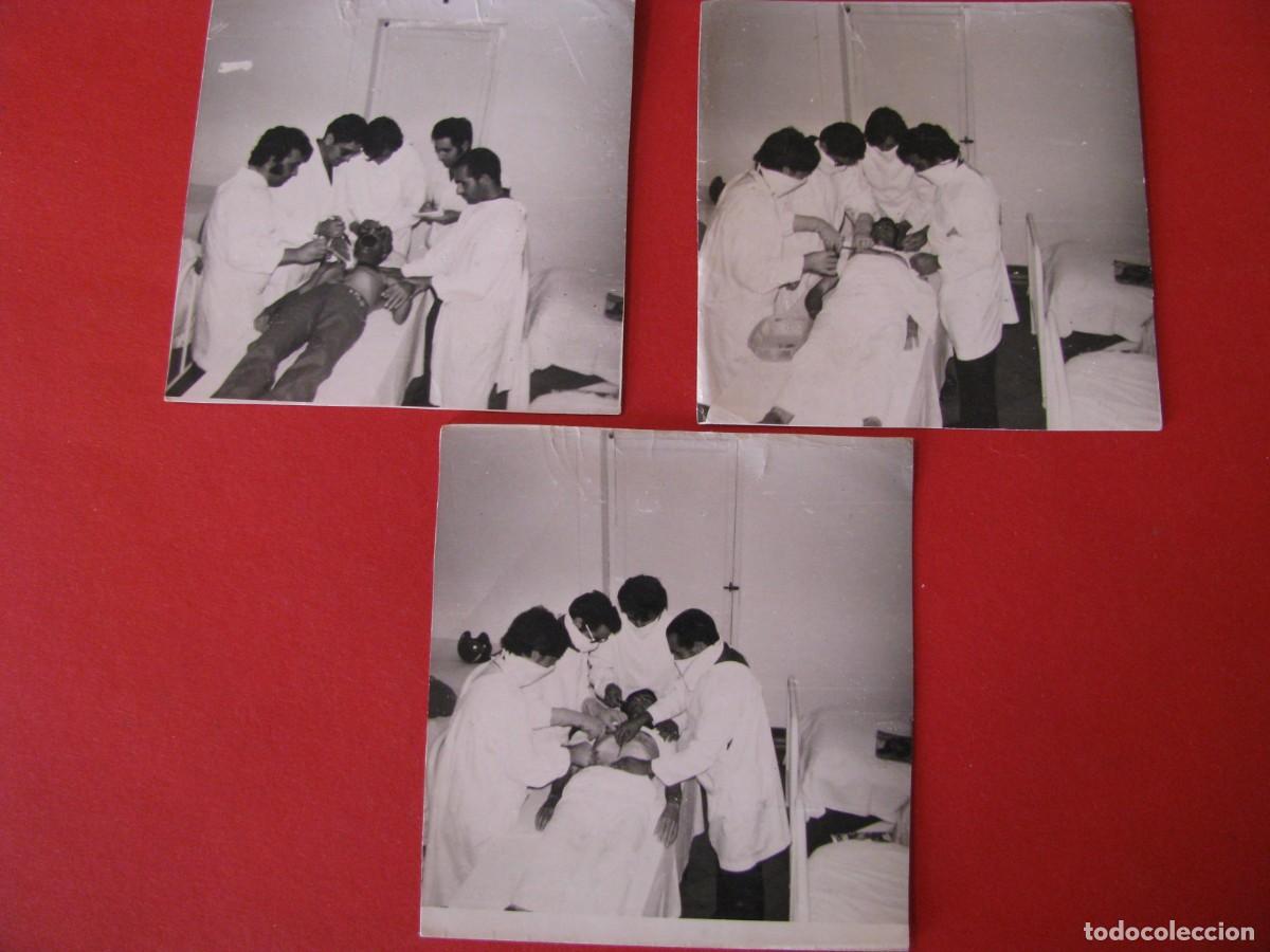 Antique Photography: 3 FOTOS DE UNOS JOVENES. INTERVENCI&Oacute;N QUIR&Uacute;RGICA (BROMA). 8,5X8 CM.