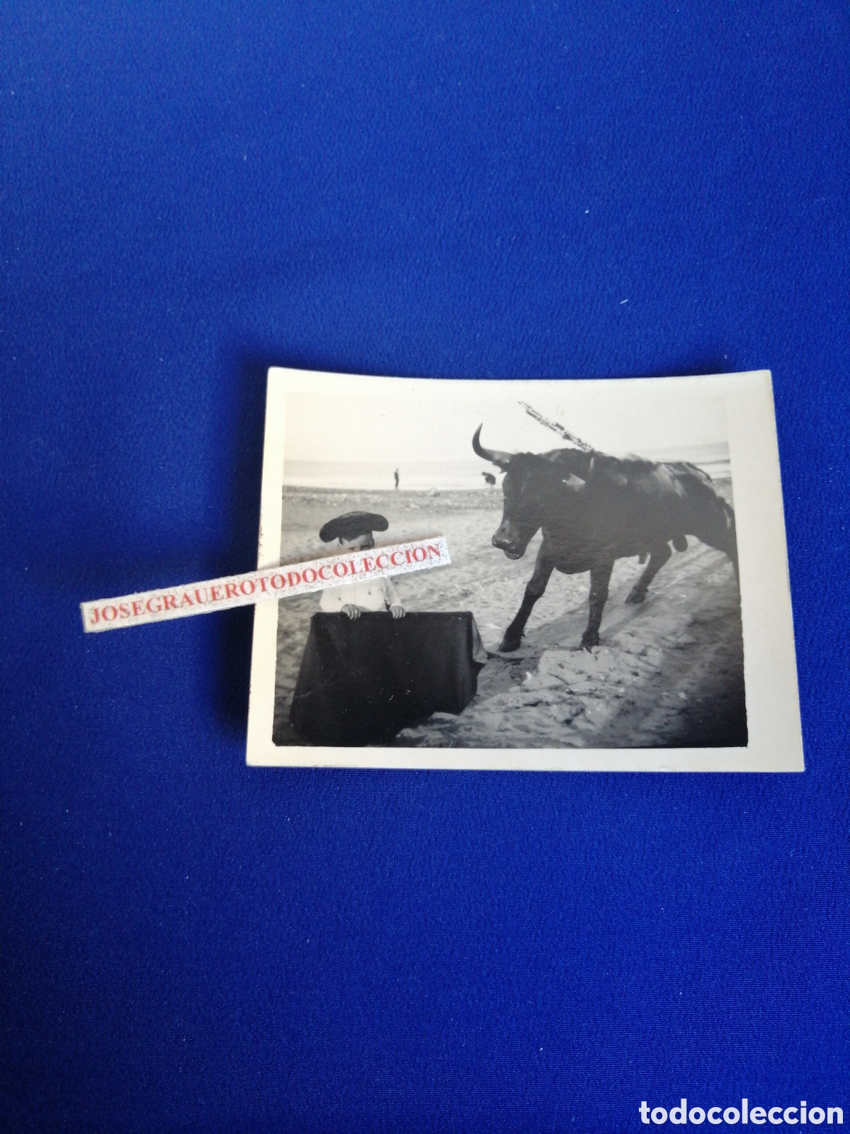 Fotografia antiga: NI&Ntilde;O TORERO CON TORO DE FIGURA FOTOGRAF&Iacute;A ANTIGUA SIGLO PASADO
