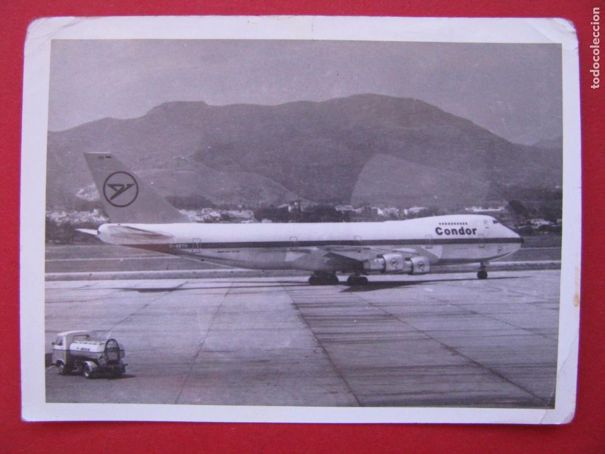 Antique Photography: FOTO DE MALAGA. AEROPUERTO. BOEING 747 COMPA&Ntilde;IA CONDOR, ALEMANIA. A&Ntilde;OS 70. 10,5X7,5 CM.