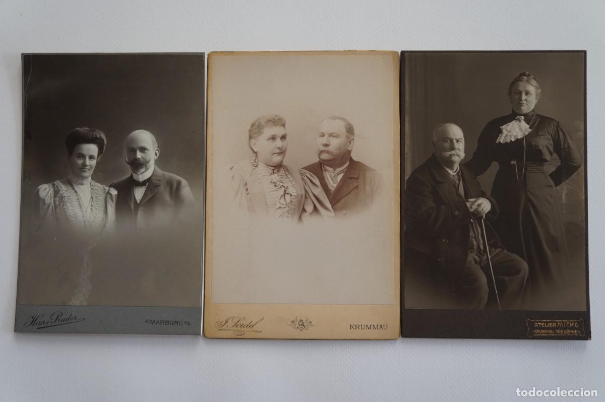 Fotografia antica: Lote de 3 fotograf&iacute;as antiguas en blanco y negro. Cabinet Card. Retratos de parejas. Alemania.