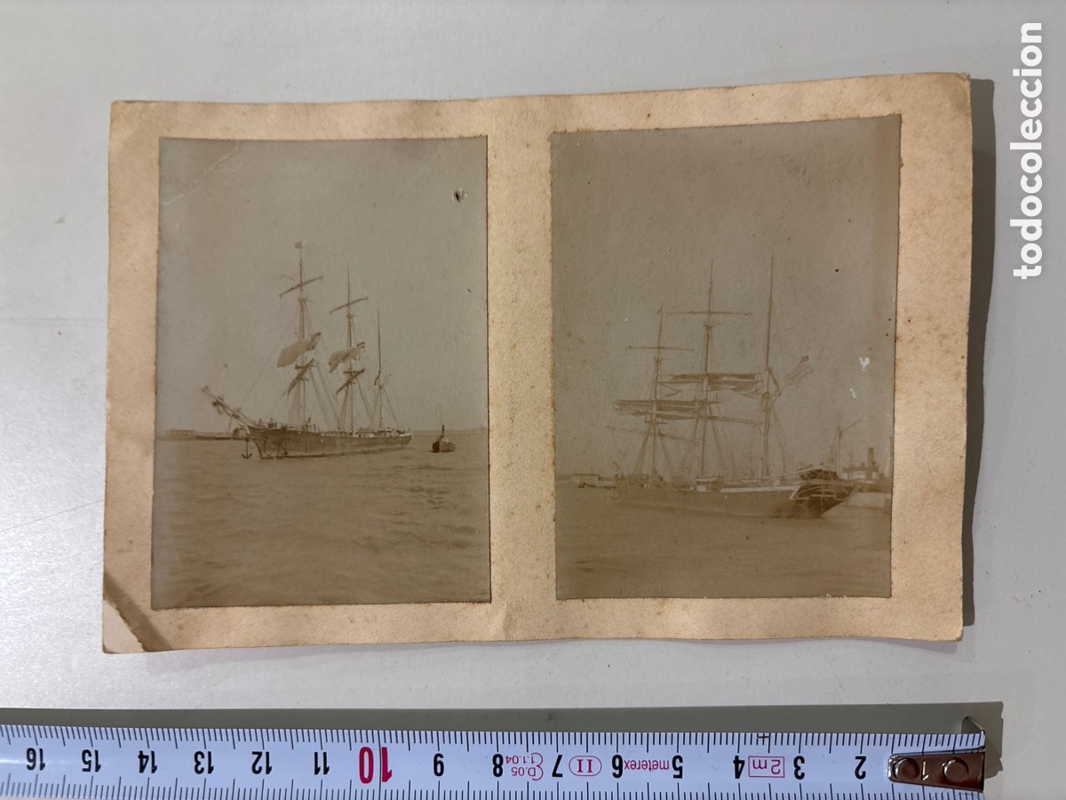 Fotografia antiga: FOTO ALBUMINA. DOS VELEROS EN EL PUERTO DE?. FOT&Oacute;GRAFO?.