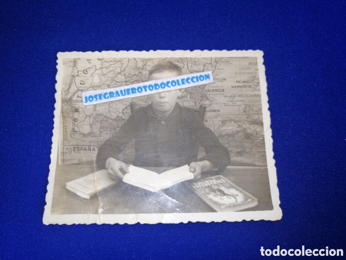 Antique Photography: NI&Ntilde;O EN EL COLEGIO CON MAPA DE ESPA&Ntilde;A FOTOGRAF&Iacute;A ANTIGUA SIGLO PASADO