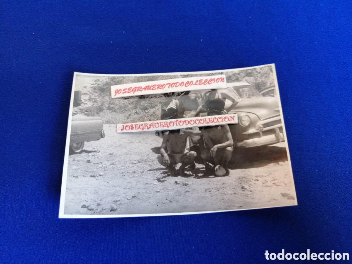 Fotografia antica: PLAYA MODELOS EN BA&Ntilde;ADOR CON COCHE ANTIGUO FOTOGRAF&Iacute;A ANTIGUA SIGLO PASADO