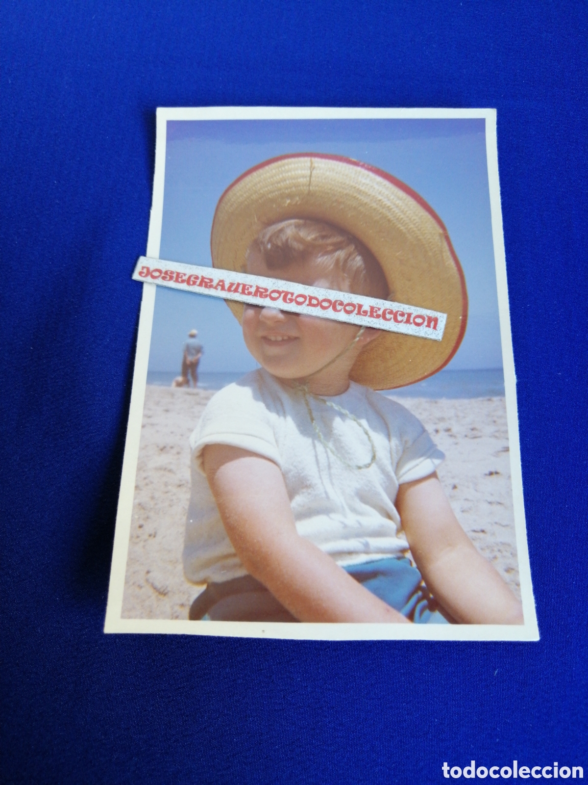 Antique Photography: NI&Ntilde;O MODELO CON SOMBRERO EN LA PLAYA A&Ntilde;O 1971 FOTOGRAF&Iacute;A ANTIGUA