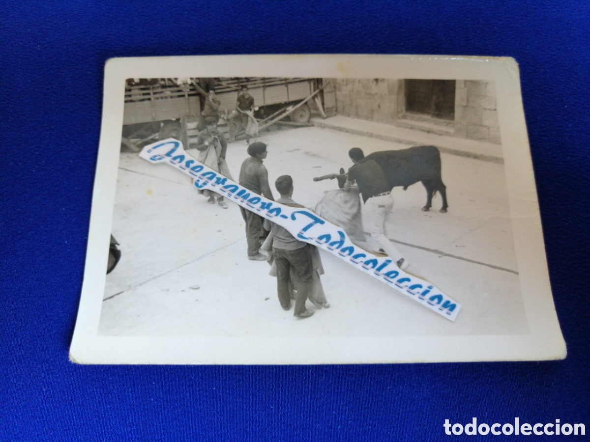 Fotografia antica: TORO EN PLAZA DEL PUEBLO TOREANDO MOZOS FOTOGRAF&Iacute;A ANTIGUA SIGLO PASADO