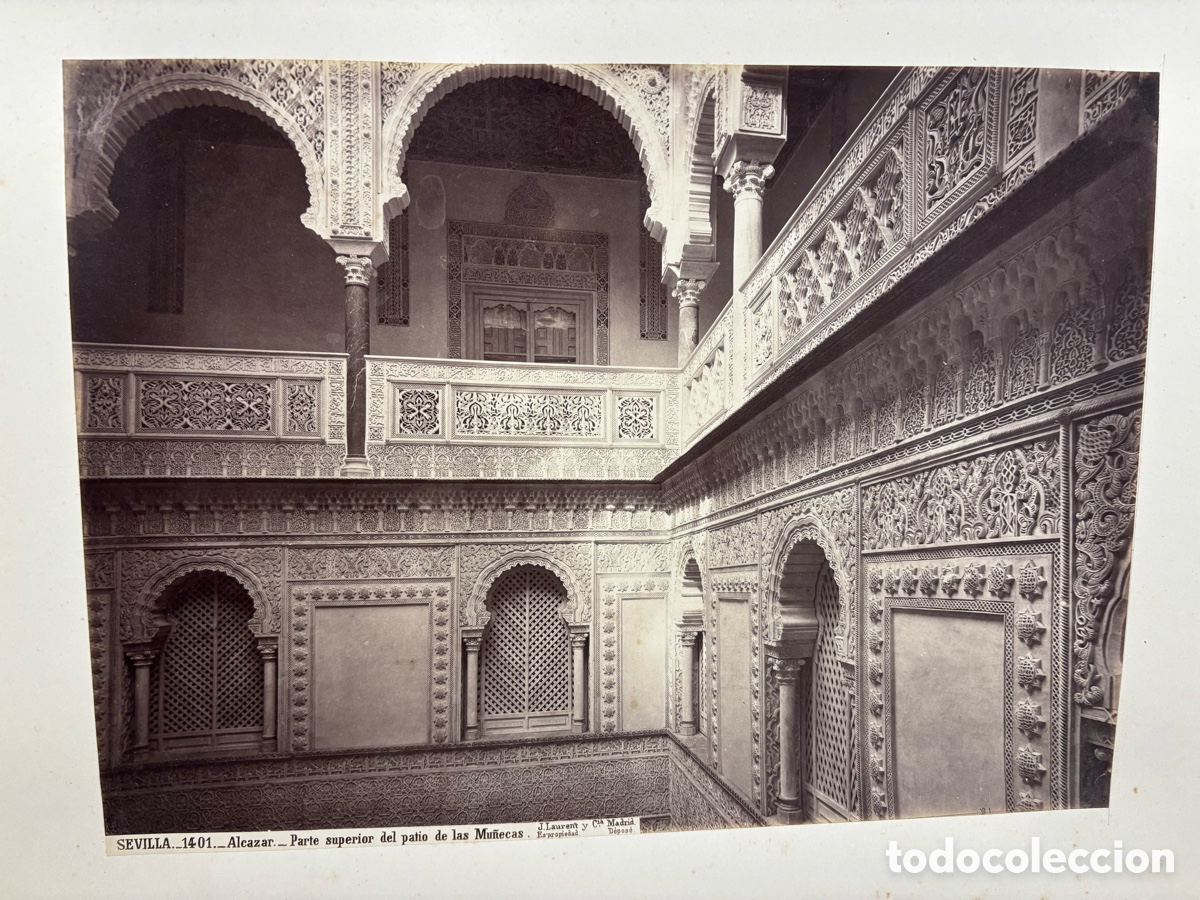 Fotografia antica: ALB&Uacute;MINA LAURENT SEVILLA1401. Alc&aacute;zar. Parte superior del patio de Mu&ntilde;ecas 34,5 x 25 cm. circa 1870