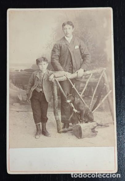 Alte Fotografie: FOTOGRAFIA ANTIGUA, NI&Ntilde;OS CON PERRO, SIGLO XIX