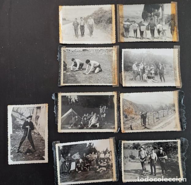 Antique Photography: LOTE DE 9 FOTOGRAFIAS ANTIGUAS, GRUPO DE CHICOS DE CAMPING POR LA MONTA&Ntilde;A, PAIS VASCO