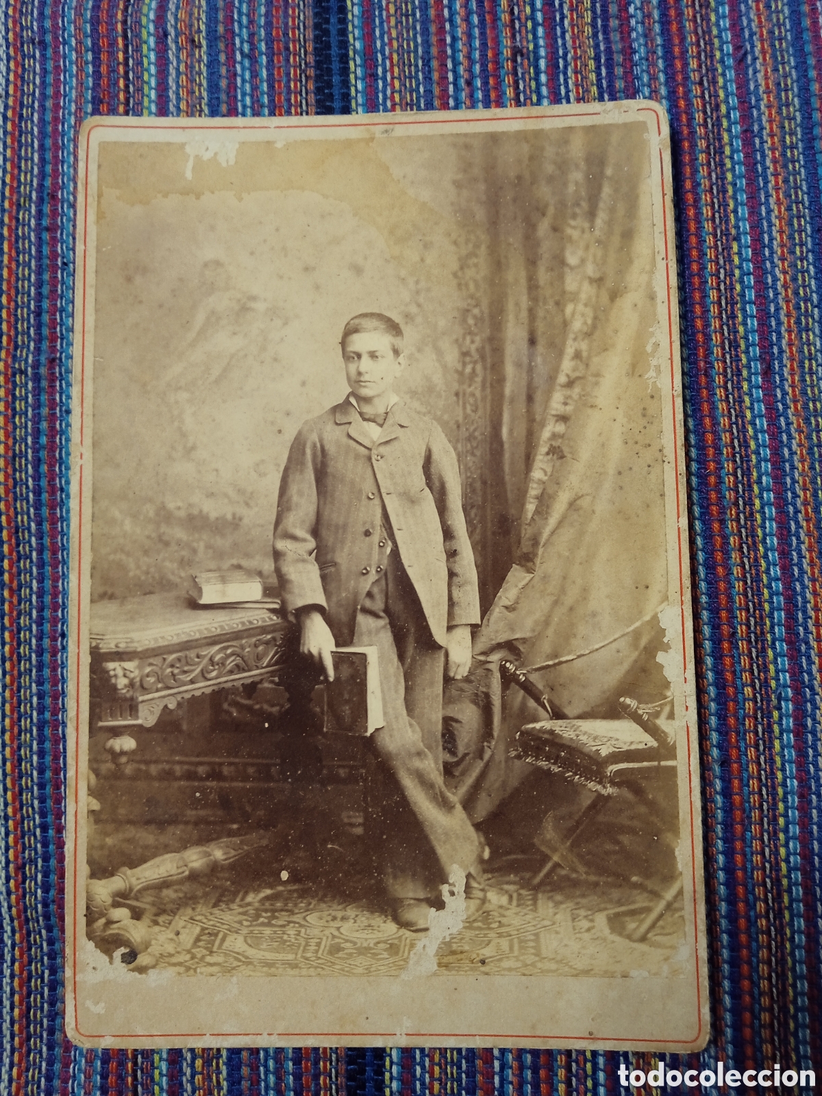 Fotograf&iacute;a antigua: CHUTE & BROOKS fot&oacute;grafo Montevideo. Joven con libro (finales del siglo XIX)