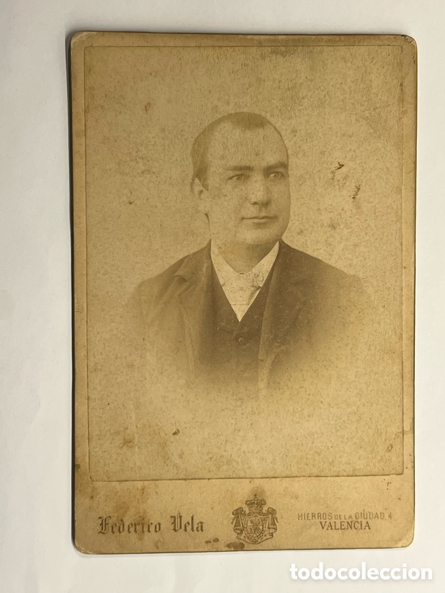 Fotografia antica: VALENCIA. UN JOVEN DE LA HUERTA.. Retrato Gabinete. Federico Vela, fot&oacute;grafo (fin Siglo XIX)