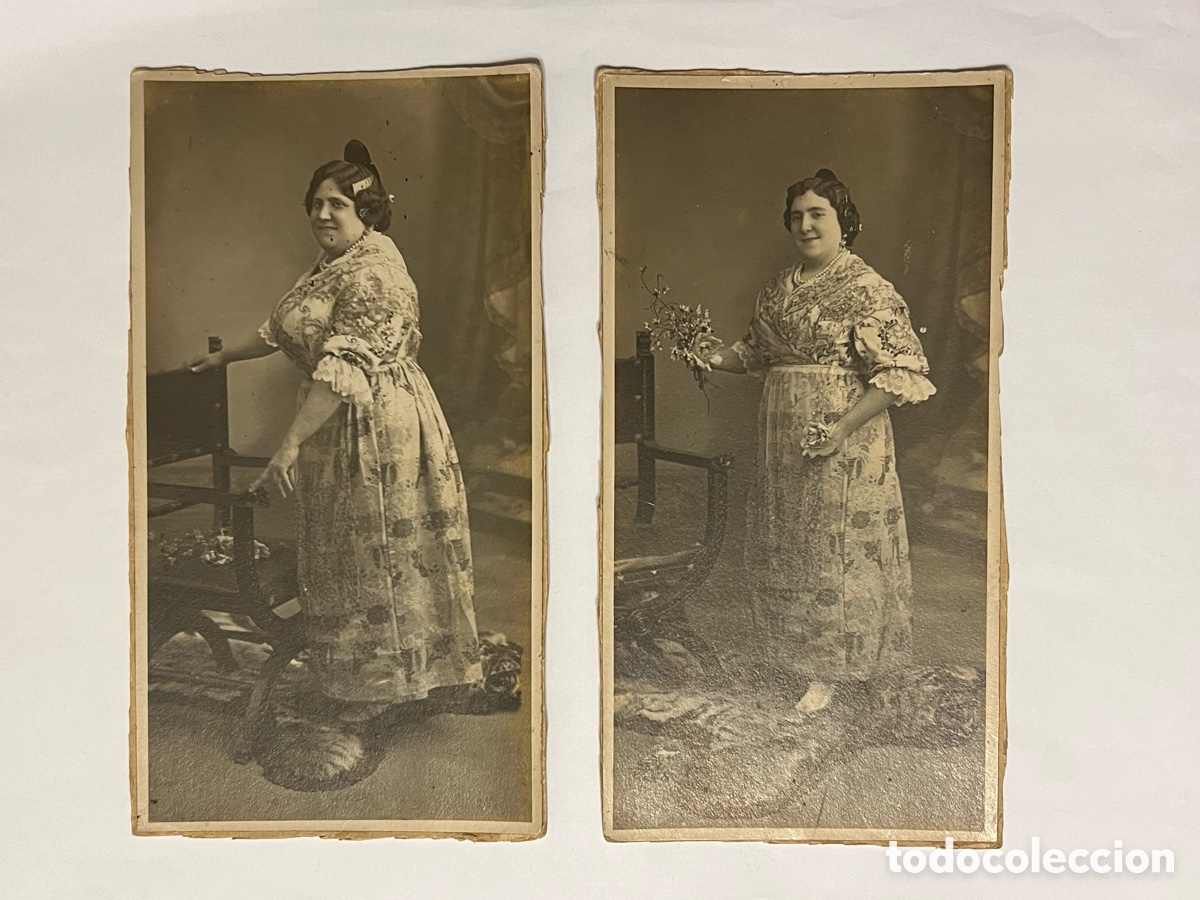 Fotografia antiga: FALLERAS (2) Fotograf&iacute;as La T&iacute;a Rosarito y la T&iacute;a Elisita.. Dos Falleras de armas tomar.. (h.1910?)