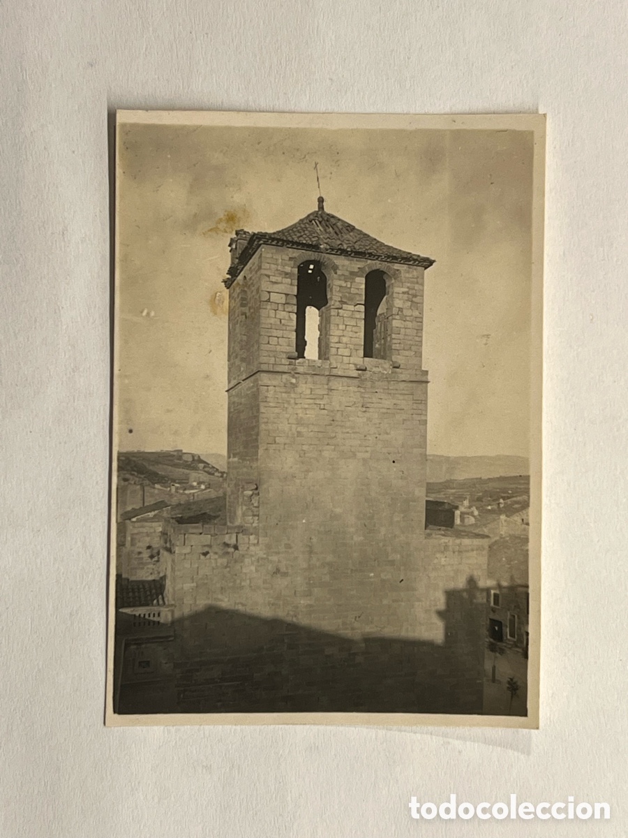 Fotografia antiga: L&rsquo;ESPLUGA DE FRANCOLI, Tarragona.. Torre Esglessia de Sant Miquel (h.1920?)